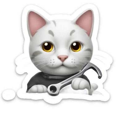 Cat with a wrench on a car hood sticker