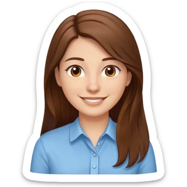 I have long brown hair without fringe, white skin and brown eyes ans I smile sticker