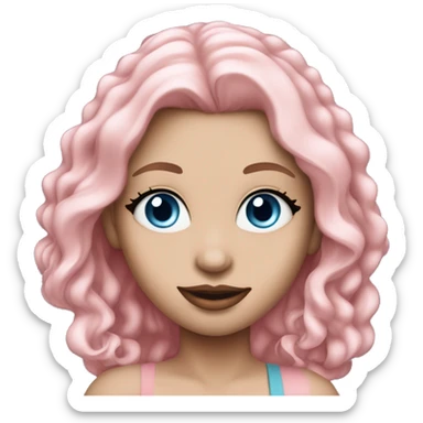 a beautiful girl with fair skin, blue eyes and long soft pink hair, with pink lipstick on her lips. full length sticker