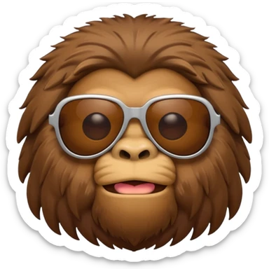Bigfoot with sunglasses, emoji style, minimalistic, clear expression, smooth edges sticker