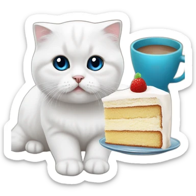 White Scottish fold with blue eyes with cake sticker