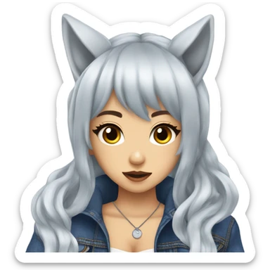 werewolf hime gyaru girl, wolf ears, jeans coat sticker