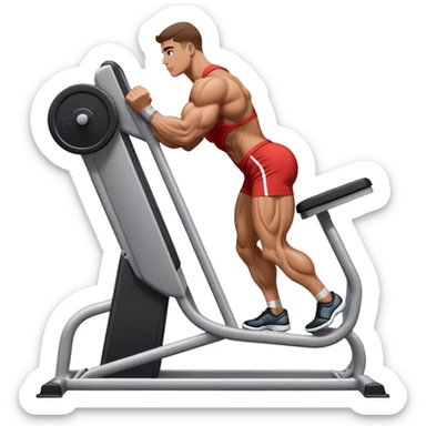 side-view bodybuilder using gym calf-raise machine sticker