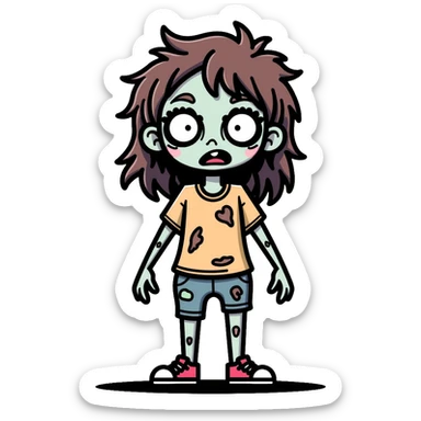 zombie girl with messy hair, pale skin, and torn clothes sticker
