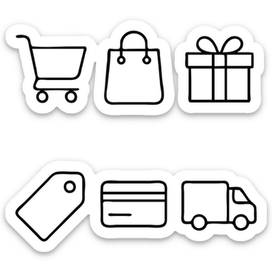 Hand Icons. Shopping cart, shopping bag, gift box, price tag, credit card, delivery van sticker