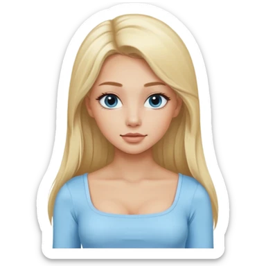 pretty girl blonde long hair makeup baby blue skin tight square neckline long sleeve top sticker