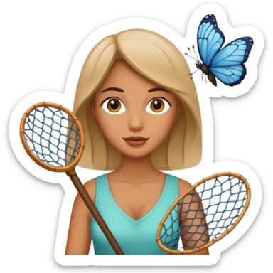woman holding butterfly net sticker