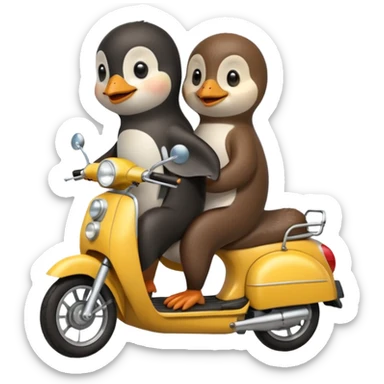 Penguin and otter on moped sticker