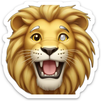 beaming face lion with smiling eyes (robust and muscular build, showcasing its strength and dominance. - Its fur will be a rich golden color) sticker