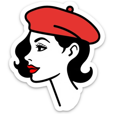woman with a beret hat and heart-shaped lips, coquette aesthetic sticker