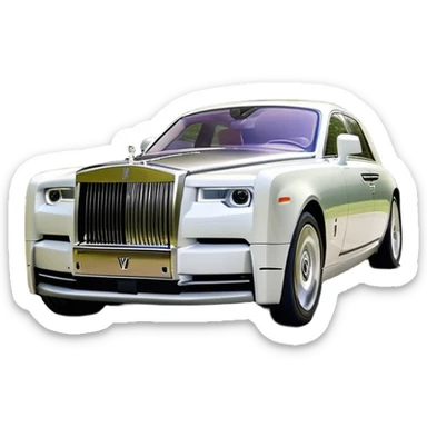 Rolls-Royce Phantom (2022) – cinematic-realistic Rolls-Royce Phantom emoji, its polished silver frame glistening under the sun as it glides down a winding, tree-lined road. The iconic Spirit of Ecstasy hood ornament stands proudly, the V12 engine hums silently as the car cuts through the serene countryside, embodying elegance and power. sticker