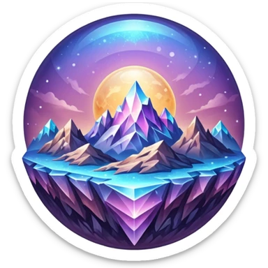 icon planet, crystal Planet, surface covered in glowing crystals mountains and dust sticker
