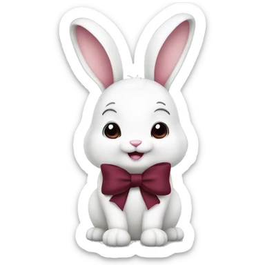 Cute white bunny with a big burgundy bow  sticker