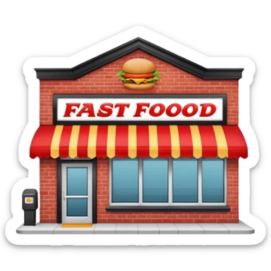 front of fast food building with awning, windows, and a glass door in the center sticker