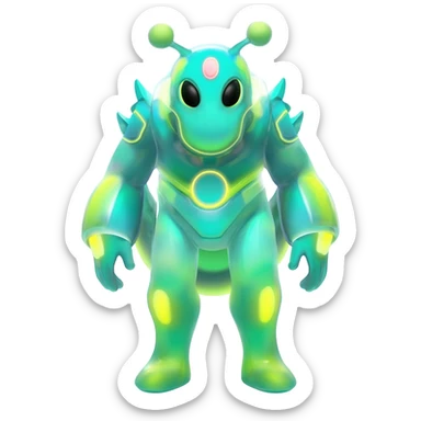 futuristic lush warm-colored neon-colored alien-Fakémon-creature (full body) sticker