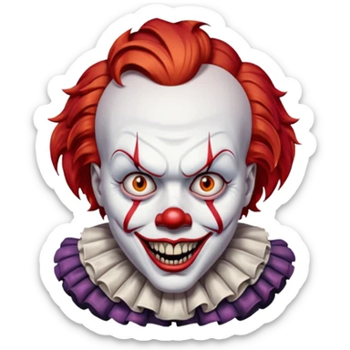 create a scary pennywise clown with cracks in his face sticker
