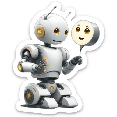 robot with antena reading stories sticker