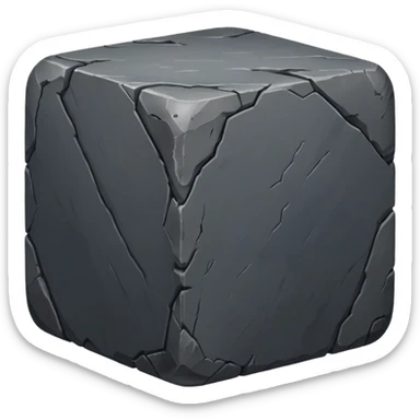 Create a dark gray stone cube, worn and weathered, with rounded and smoothed edges, realistic texture, and subtle imperfections sticker