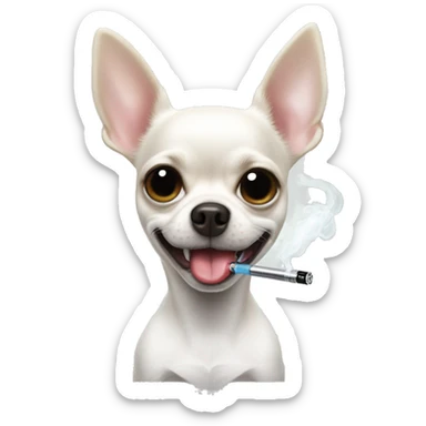 A white chihuahua holding a vape in mouth sticker