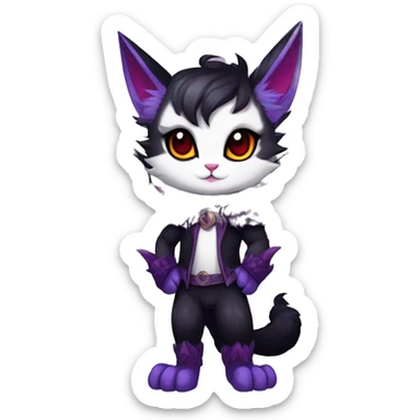 Anthro-Cute-Edgy-Vampiric-Batty-Cat-Black-Purple-Red-White-Contrast-Colors-Fantasy-Fur-Sona-Chibi-Shiny-Fakémon-Hybrid with horns full body sticker