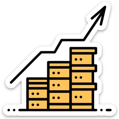 stacked coins with upward arrow showing growing value sticker