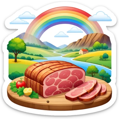 SPAM meat french country landscape with rainbow  sticker