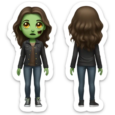 girl zombie with brown hair long and a long sleeve black sticker