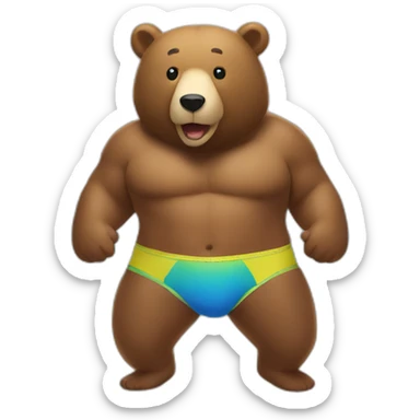Bear in Speedo on a beach sticker