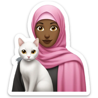 Hijabi with pink hijab and a white cat  sticker