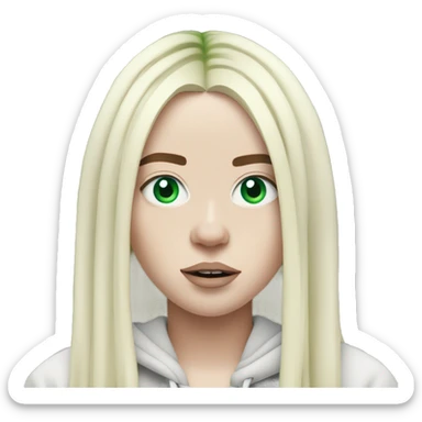 billie eilish with her blue eyes and green roots sticker