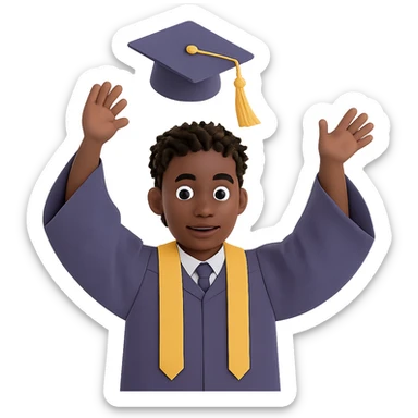 Transform the image into a male African American graduate with twists hairstyle, throwing graduation cap in the air. Remove the background entirely for a clean isolated subject. sticker