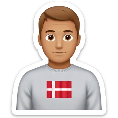 photorealistic man in the sweater with danish flag sticker