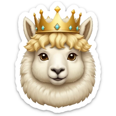 white fluffy king alpaka waring a crown sticker