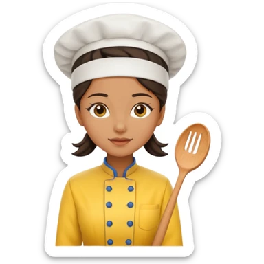 a woman chef wearing a bright yellow uniform, no posing sticker