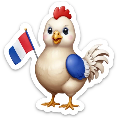 A chicken carries the French flag sticker
