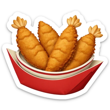 Five delicious breaded irregular chicken tenders in a red paper food boat sticker