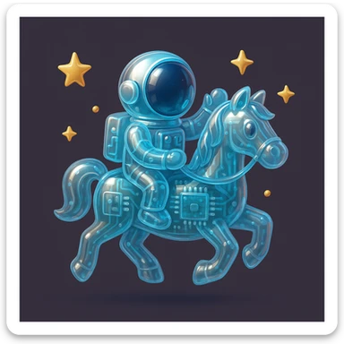 astronaut on horseback with stars in background sticker