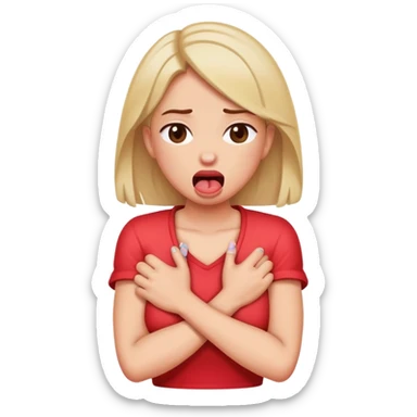 women chocking herself with crossed arms with her tounge out sticker