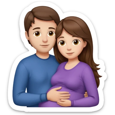 

“Pregnant woman with long brown hair and fair skin and man with short brown hair and fair skin hugging each other.”

 sticker