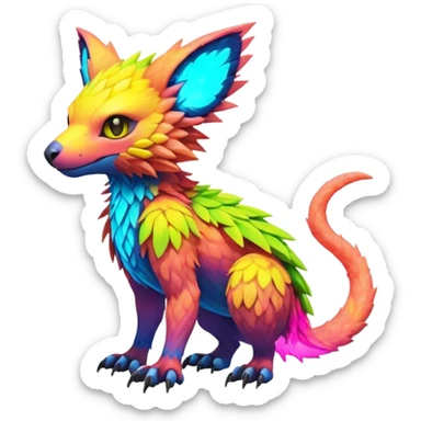 Tropical lush warm-colored modern colorful neon-colored Fakémon-Digimon-Trico-creature sticker