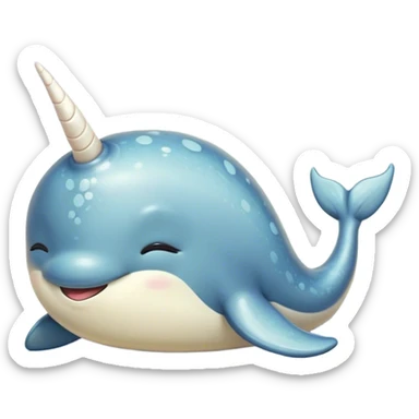 Meme-Worthy Cute Sleeping Narwhal Portrait Emoji, Head resting peacefully with a contented smile, showcasing a streamlined, mottled body with a softly spiraled ivory tusk and eyes gently closed in serene slumber, Simplified yet adorably endearing features, highly detailed, glowing with a soft, drowsy arctic light, high shine, relaxed and utterly lovable, stylized with an air of playful laziness, soft glowing outline, capturing the essence of a sleeping narwhal that feels destined to become the next viral icon of adorable rest! sticker