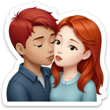 asian boy redhead girl kissing sticker