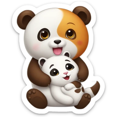 Un panda roux et un chat qui se font un calin sticker