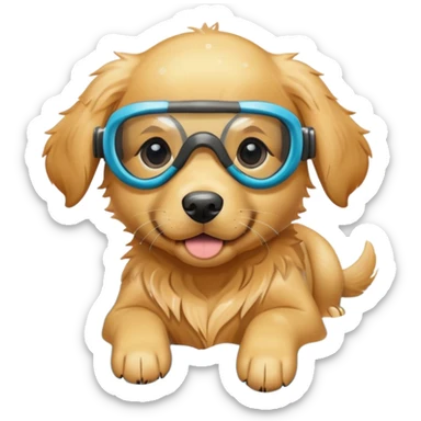 Golden retriever puppy with swimming goggles on  sticker
