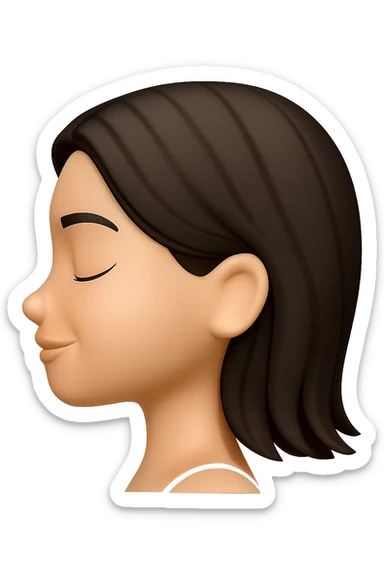 Create a side profile view of this girl's head in Apple emoji style with eyes closed and a gentle smile. The image should have a 3D look with soft shading and a transparent background, capturing the essence of Apple style emojis. sticker