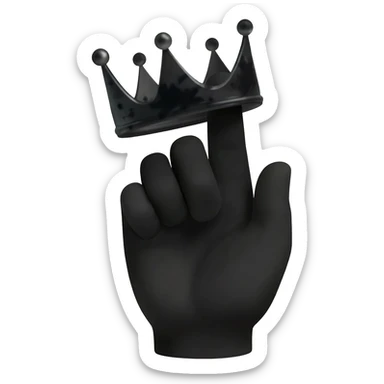 generate a black hand holding a black crown with ink sticker
