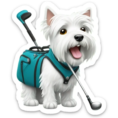 westie with a golf bag sticker