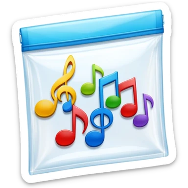 ziplock bag with several colorful music notes inside sticker