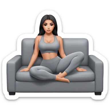 hyper-realistic kim kardashian in gray yoga pants on couch comfy sticker