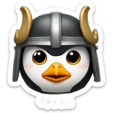 penguin with face wearing samurai helmet with big horns sticker